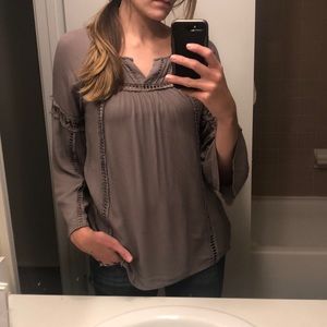 Romantic Gray Blouse with lace detailing